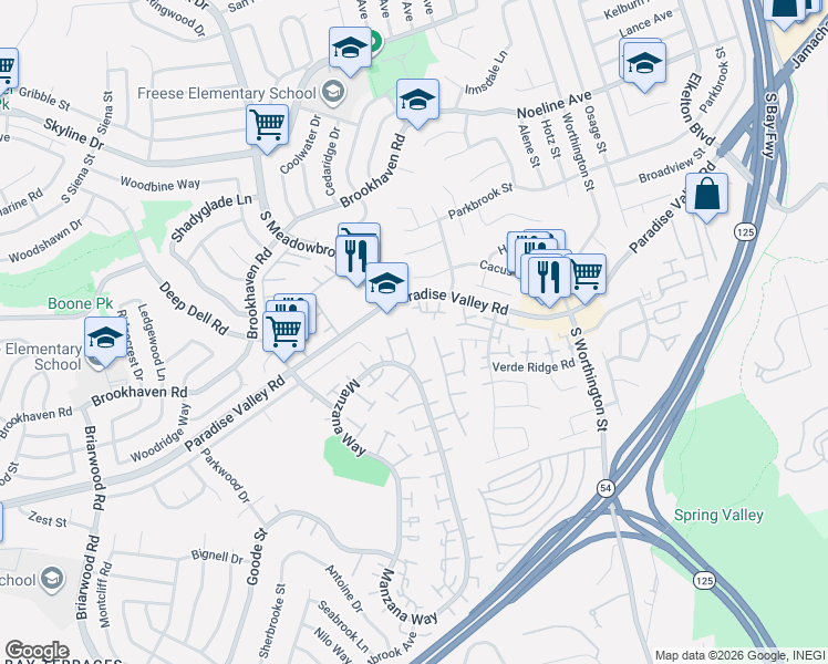 map of restaurants, bars, coffee shops, grocery stores, and more near 2426 Manzana Way in San Diego