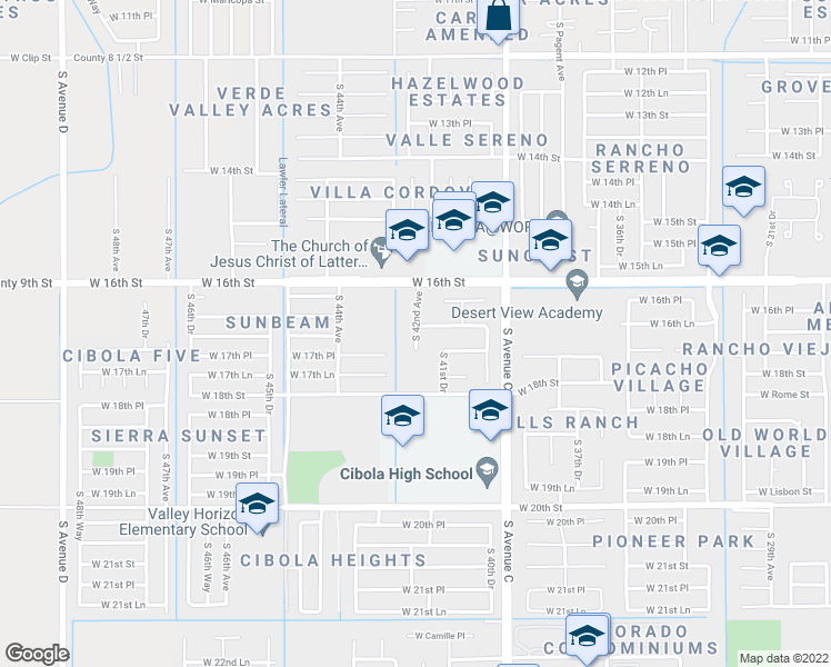 map of restaurants, bars, coffee shops, grocery stores, and more near 2257 South 42nd Avenue in Yuma