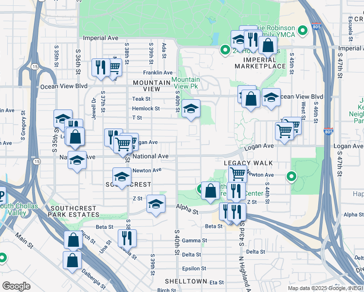 map of restaurants, bars, coffee shops, grocery stores, and more near 903 South 40th Street in San Diego