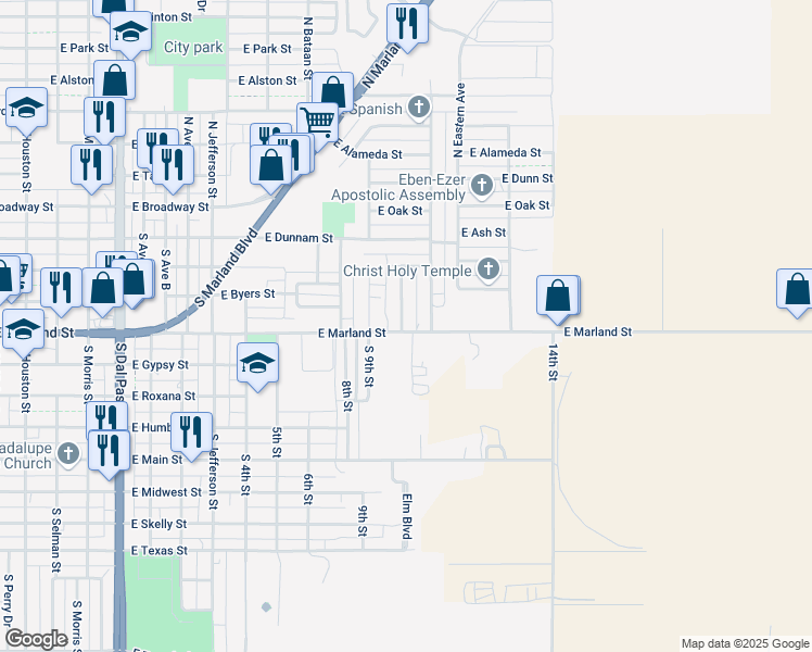 map of restaurants, bars, coffee shops, grocery stores, and more near 430 South Childers Drive in Hobbs