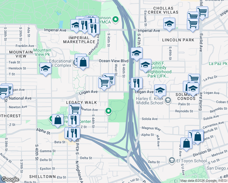 map of restaurants, bars, coffee shops, grocery stores, and more near 888 West Street in San Diego