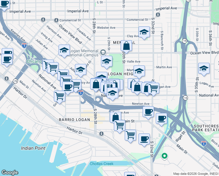 map of restaurants, bars, coffee shops, grocery stores, and more near 911 S 29th St in San Diego