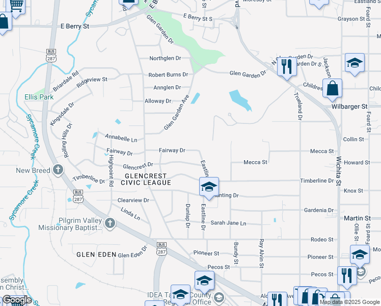 map of restaurants, bars, coffee shops, grocery stores, and more near 2520 Fairway Drive in Fort Worth