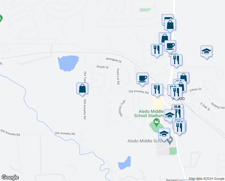 map of restaurants, bars, coffee shops, grocery stores, and more near 116 Langham Drive in Aledo