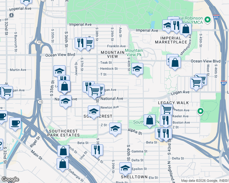 map of restaurants, bars, coffee shops, grocery stores, and more near 912 Wallace Court in San Diego
