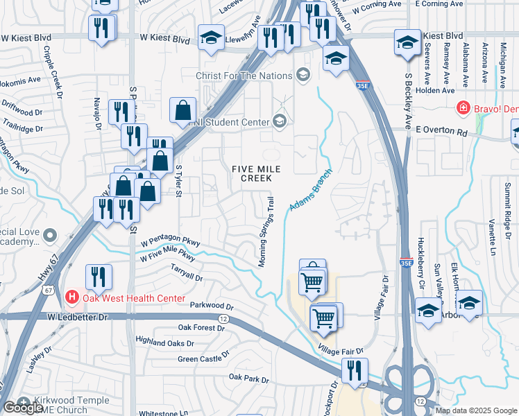 map of restaurants, bars, coffee shops, grocery stores, and more near 529 Early Dawn Trail in Dallas