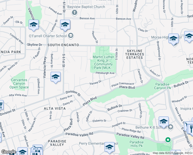 map of restaurants, bars, coffee shops, grocery stores, and more near 6358 Stamen Court in San Diego