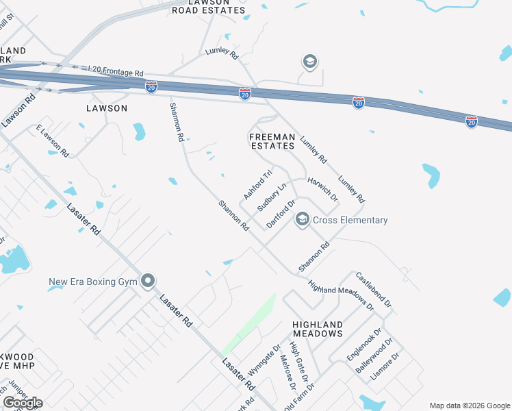 map of restaurants, bars, coffee shops, grocery stores, and more near 6305 Ashford Trail in Mesquite