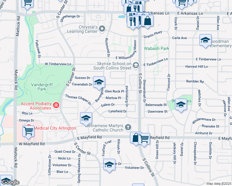 map of restaurants, bars, coffee shops, grocery stores, and more near 706 Glen Rock Place in Arlington