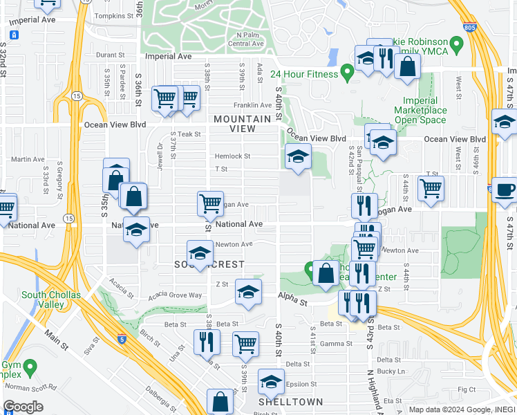 map of restaurants, bars, coffee shops, grocery stores, and more near 912 Wallace Court in San Diego