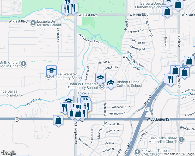 map of restaurants, bars, coffee shops, grocery stores, and more near 3726 Ovid Avenue in Dallas