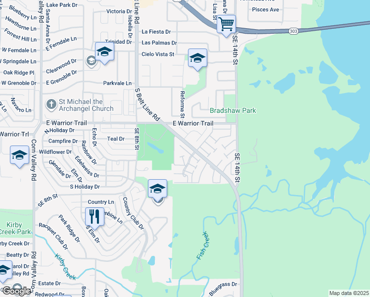 map of restaurants, bars, coffee shops, grocery stores, and more near 11 Mountain Creek Court West in Grand Prairie
