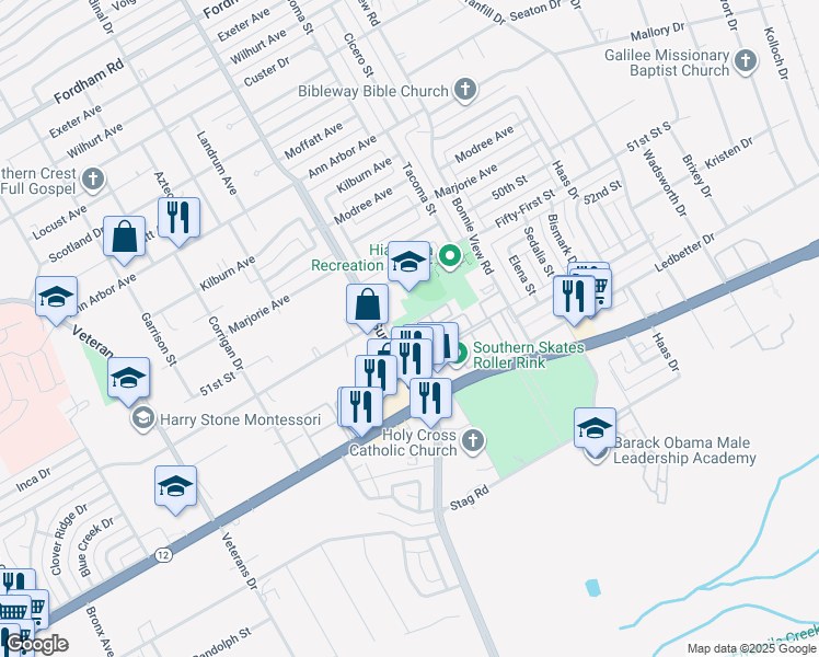 map of restaurants, bars, coffee shops, grocery stores, and more near 2926 Prince Hall Street in Dallas