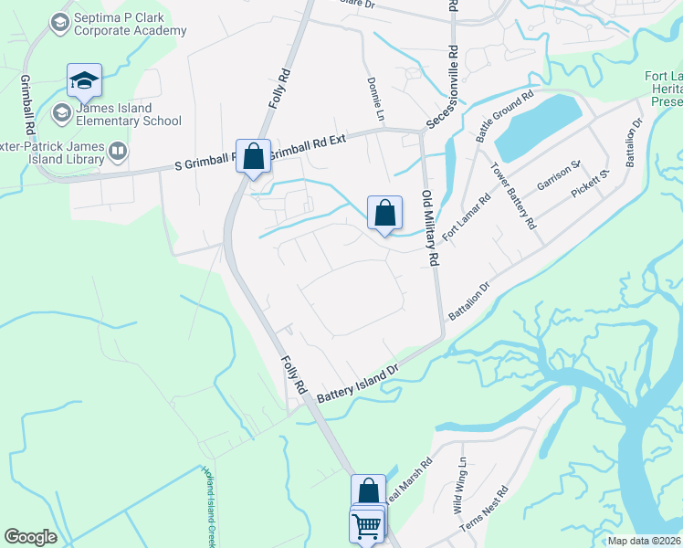 map of restaurants, bars, coffee shops, grocery stores, and more near 1128 Clearspring Drive in Charleston