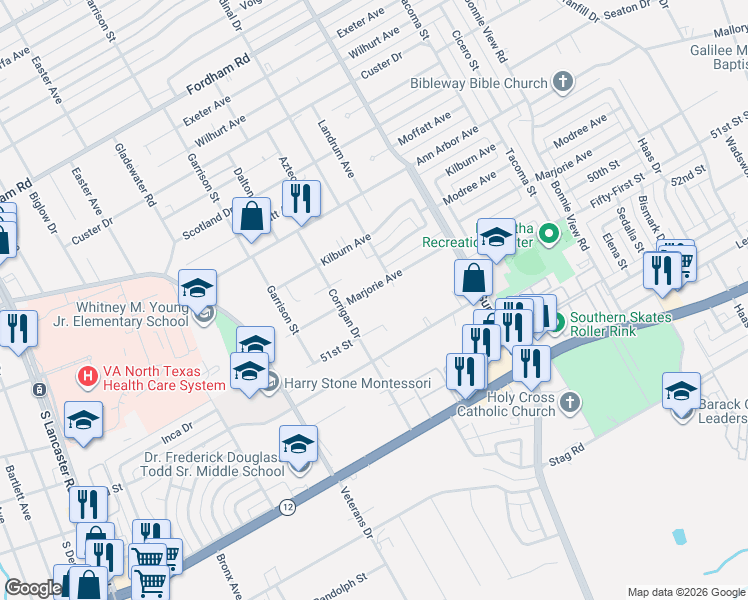map of restaurants, bars, coffee shops, grocery stores, and more near 2736 Marjorie Avenue in Dallas
