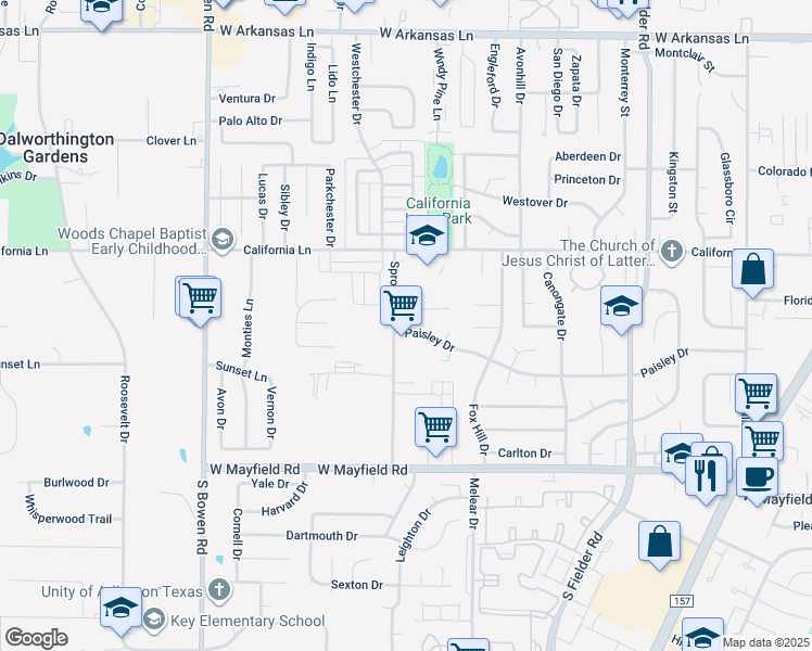 map of restaurants, bars, coffee shops, grocery stores, and more near 2019 Paisley Drive in Arlington