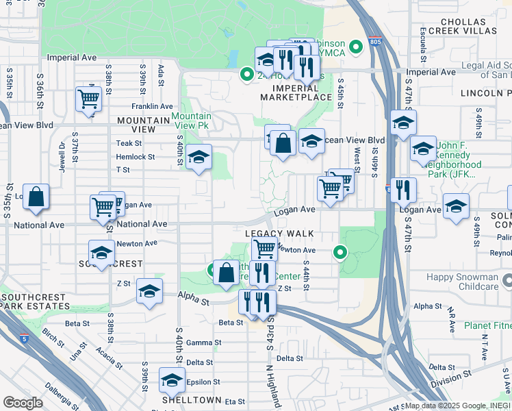 map of restaurants, bars, coffee shops, grocery stores, and more near 842 San Pasqual Street in San Diego