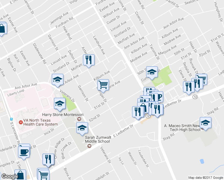 map of restaurants, bars, coffee shops, grocery stores, and more near 2736 Marjorie Avenue in Dallas