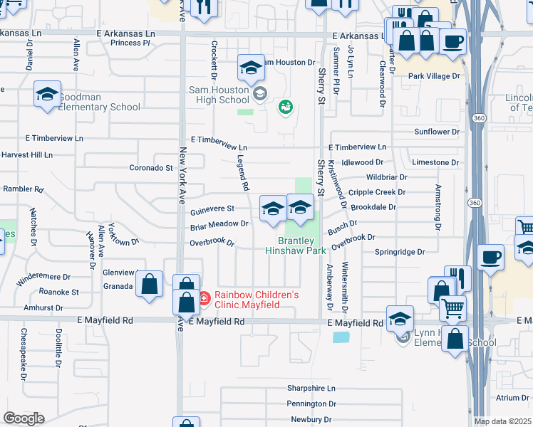 map of restaurants, bars, coffee shops, grocery stores, and more near 2006 Guinevere Street in Arlington