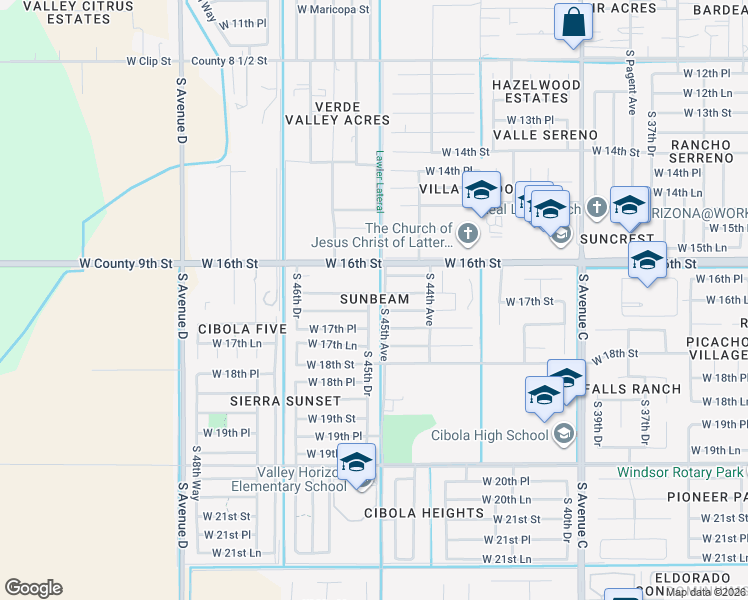 map of restaurants, bars, coffee shops, grocery stores, and more near 1745 S 45th Dr in Yuma