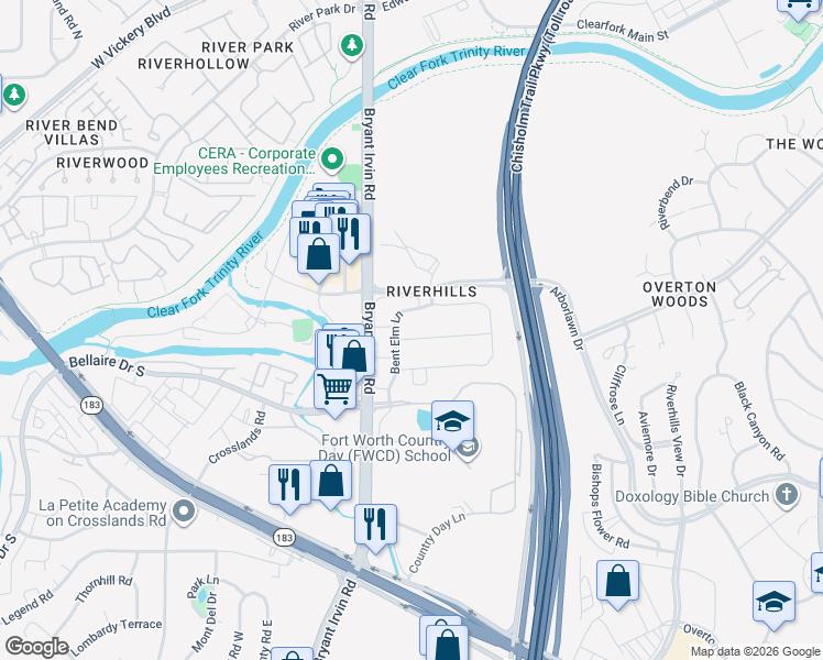 map of restaurants, bars, coffee shops, grocery stores, and more near 5464 Night Sage Lane in Fort Worth
