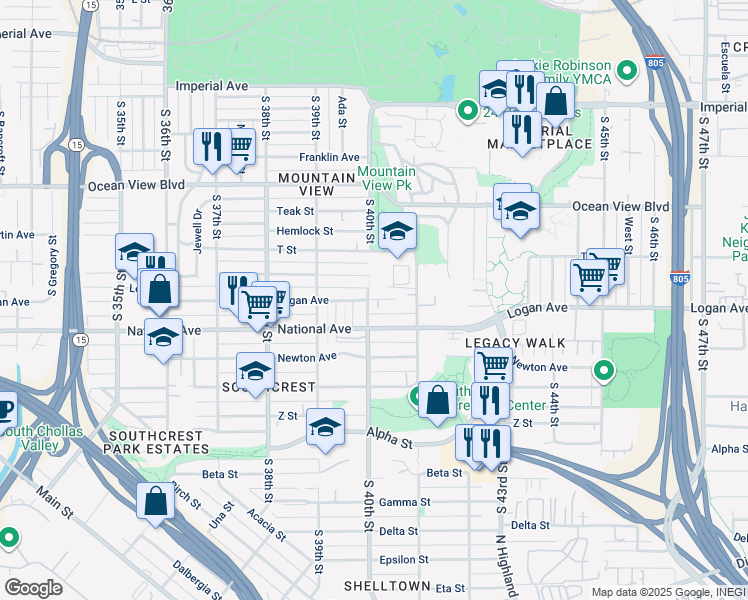 map of restaurants, bars, coffee shops, grocery stores, and more near 903 South 40th Street in San Diego
