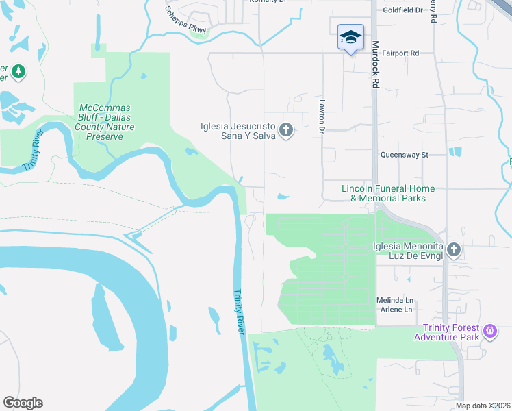 map of restaurants, bars, coffee shops, grocery stores, and more near 1201 Riverwood Road in Dallas