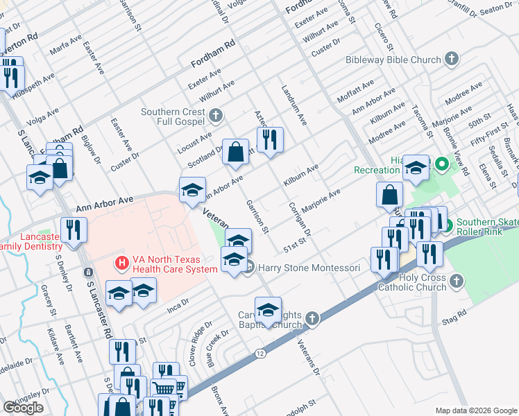 map of restaurants, bars, coffee shops, grocery stores, and more near 4607 Garrison Avenue in Dallas