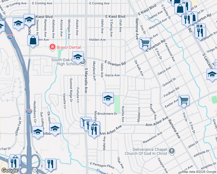 map of restaurants, bars, coffee shops, grocery stores, and more near 905 Grinnell Street in Dallas