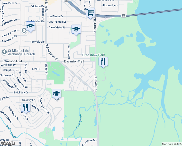 map of restaurants, bars, coffee shops, grocery stores, and more near 76 East Mountain Creek Drive in Grand Prairie