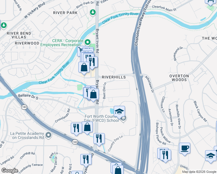 map of restaurants, bars, coffee shops, grocery stores, and more near 5464 Night Sage Lane in Fort Worth