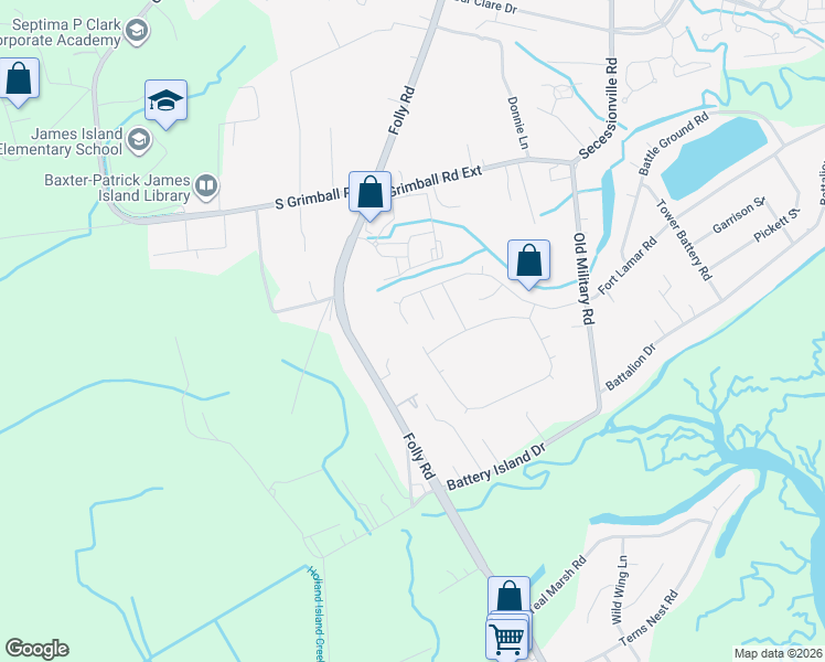 map of restaurants, bars, coffee shops, grocery stores, and more near 1636 Ocean Neighbors Boulevard in Charleston