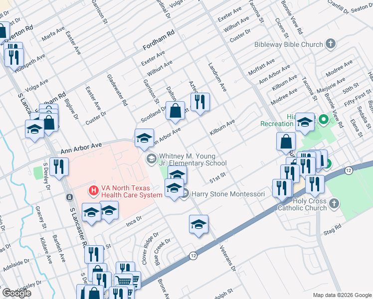 map of restaurants, bars, coffee shops, grocery stores, and more near 4607 Garrison Avenue in Dallas
