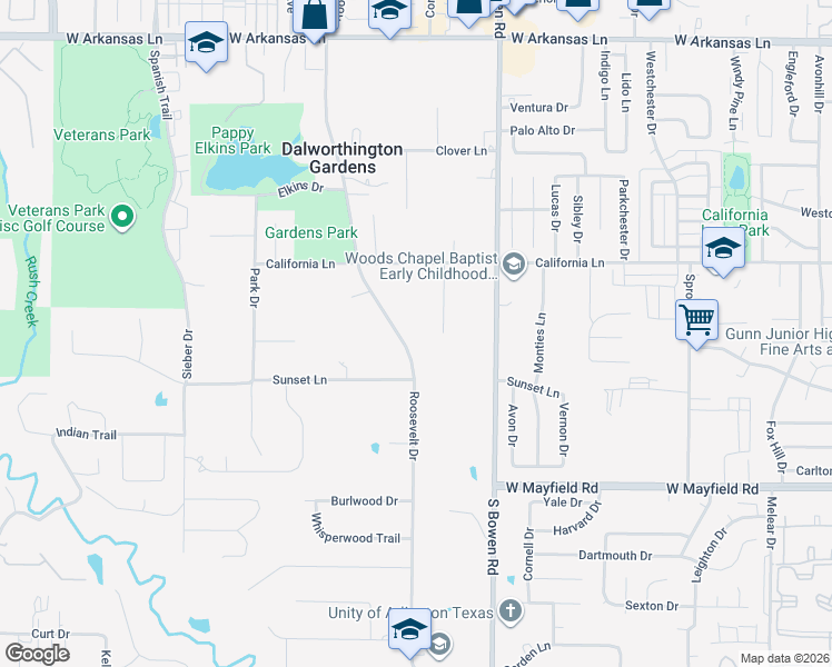 map of restaurants, bars, coffee shops, grocery stores, and more near 2918 Texas Drive in Arlington