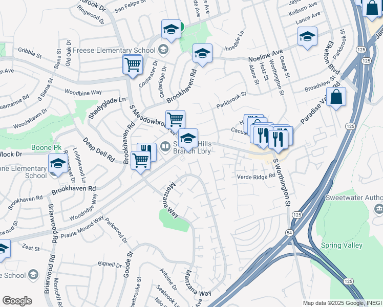 map of restaurants, bars, coffee shops, grocery stores, and more near 7997 Paradise Valley Road in San Diego
