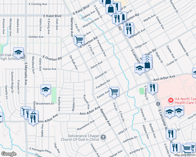 map of restaurants, bars, coffee shops, grocery stores, and more near 1518 Grinnell Street in Dallas