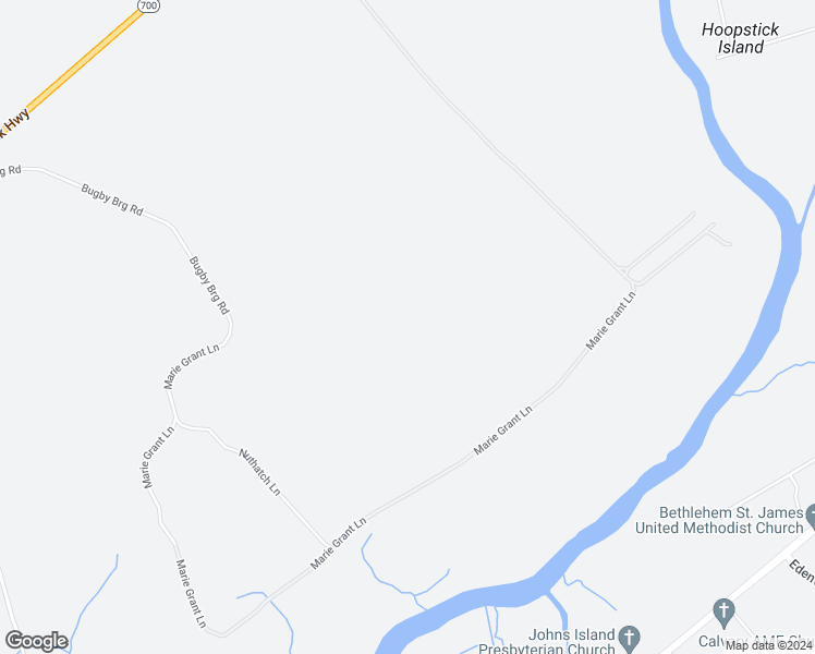 map of restaurants, bars, coffee shops, grocery stores, and more near 2103 Bugby Plantation Road in Wadmalaw Island