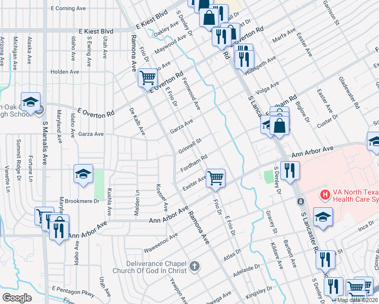 map of restaurants, bars, coffee shops, grocery stores, and more near 1518 Grinnell Street in Dallas