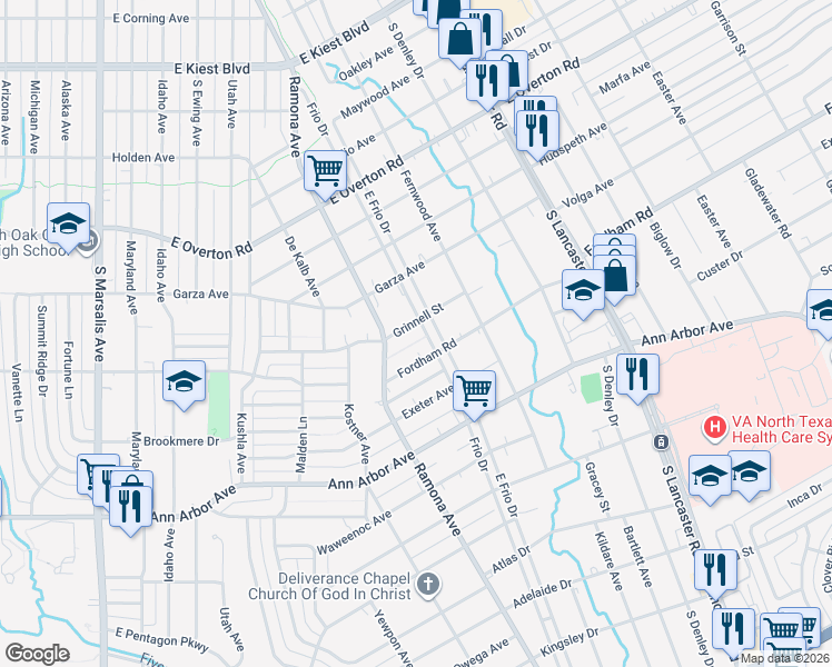 map of restaurants, bars, coffee shops, grocery stores, and more near 1518 Grinnell Street in Dallas