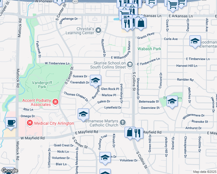 map of restaurants, bars, coffee shops, grocery stores, and more near 706 Glen Rock Place in Arlington