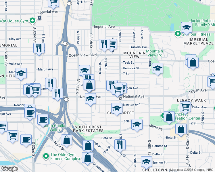 map of restaurants, bars, coffee shops, grocery stores, and more near 839 South 37th Street in San Diego