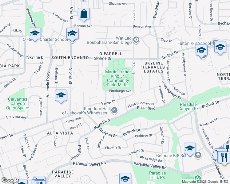 map of restaurants, bars, coffee shops, grocery stores, and more near 1285 Moraea Street in San Diego
