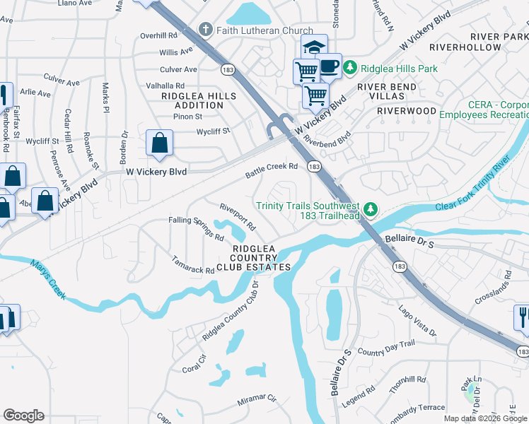 map of restaurants, bars, coffee shops, grocery stores, and more near 6913 Tumbling Trail in Fort Worth