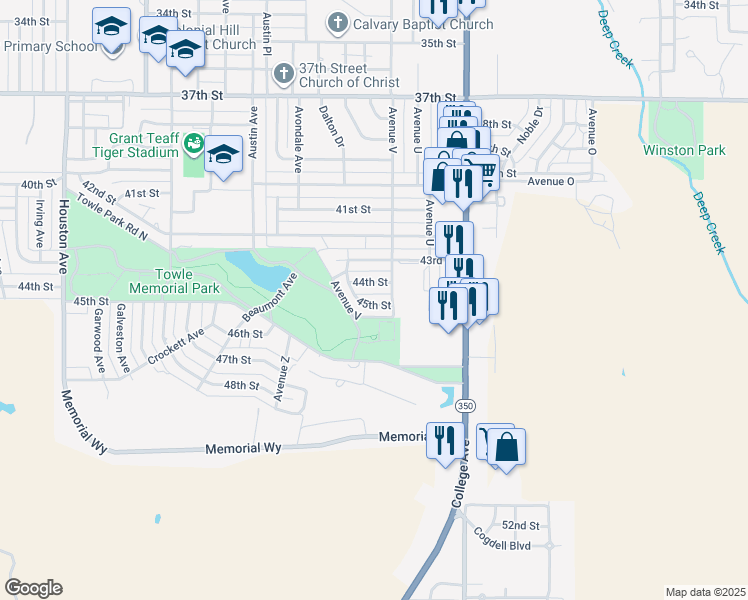 map of restaurants, bars, coffee shops, grocery stores, and more near 2202 45th Street in Snyder