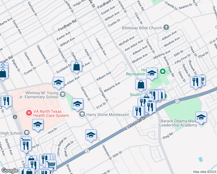 map of restaurants, bars, coffee shops, grocery stores, and more near 2727 Marjorie Avenue in Dallas