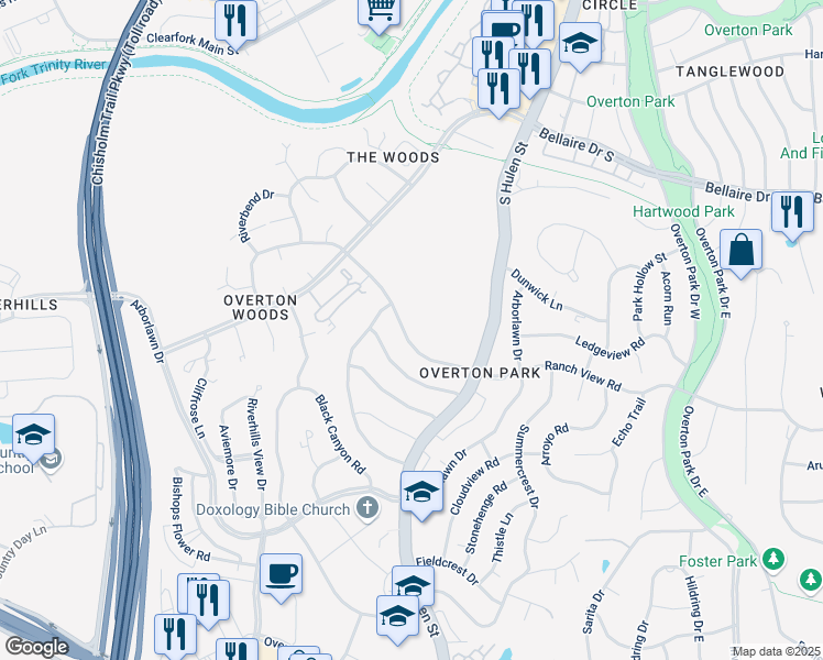 map of restaurants, bars, coffee shops, grocery stores, and more near 4702 Ranch View Road in Fort Worth