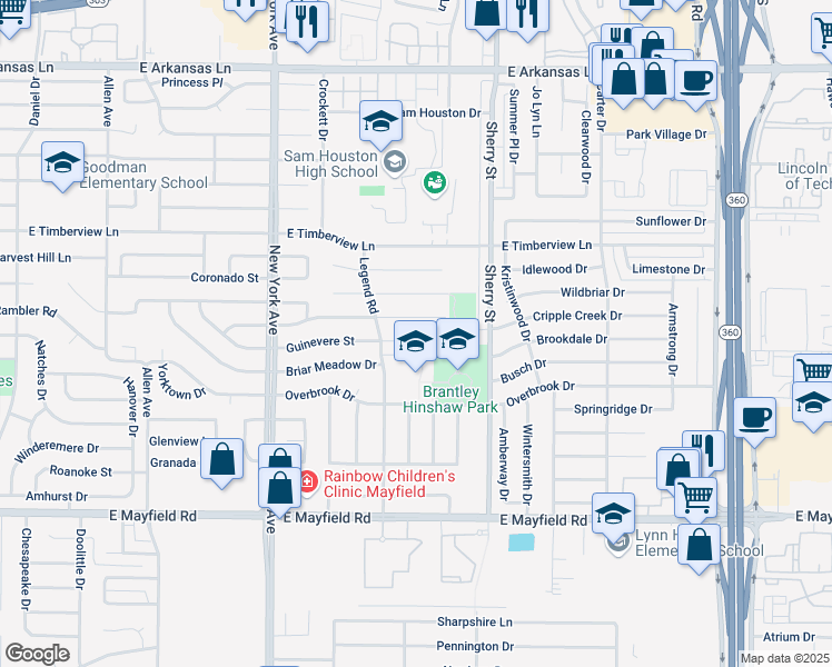 map of restaurants, bars, coffee shops, grocery stores, and more near 2006 Guinevere Street in Arlington