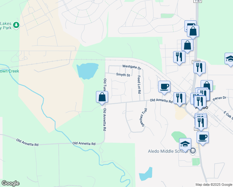 map of restaurants, bars, coffee shops, grocery stores, and more near 191 Yates Circle in Aledo