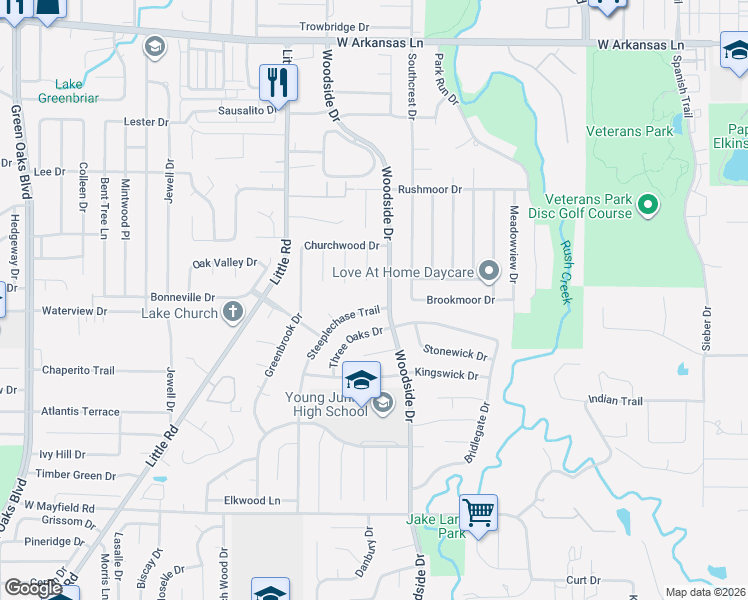 map of restaurants, bars, coffee shops, grocery stores, and more near 4308 Steeplechase Trail in Arlington