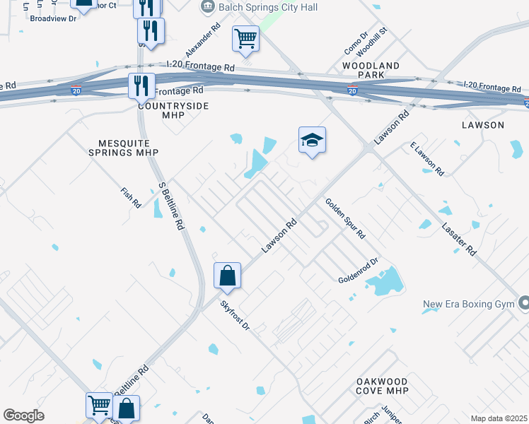 map of restaurants, bars, coffee shops, grocery stores, and more near 33 Belt Line Villa Mobile Home Park in Dallas